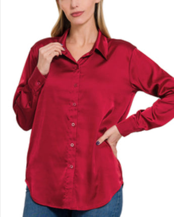 Satin Button Front Shirt