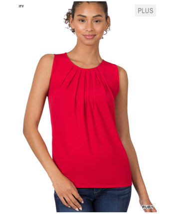 Curvy Sleeveless Front Neck Pleat Top