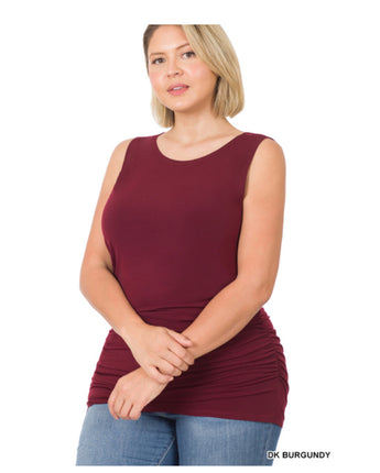 Curvy Side Rouched Sleeveless Top