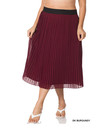 Curvy Woven Chiffon High Waist Pleated Midi Skirt