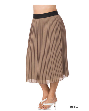 Curvy Woven Chiffon High Waist Pleated Midi Skirt