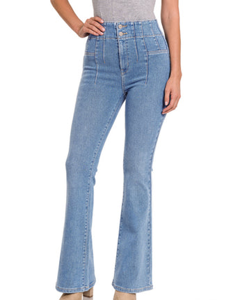 Detailed Waist Flare Jeans