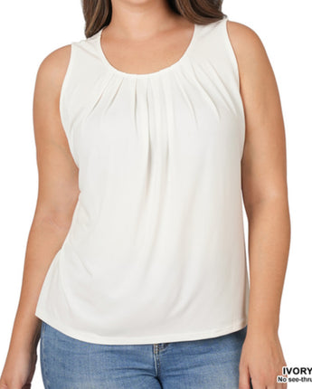 Curvy Sleeveless Front Neck Pleat Top