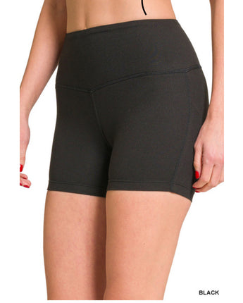 Brushed Microfiber Wide Waistband Biker Shorts