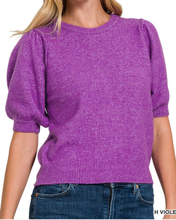 Melange Puff Short Sleeve Sweater