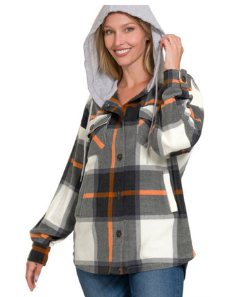 Plaid Fleece Shacket with Hood