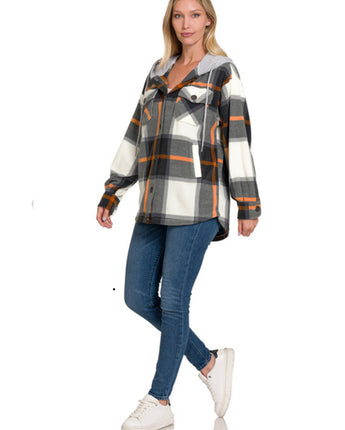 Plaid Fleece Shacket with Hood