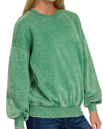 Forest Green Acid Wash Fleece Pullover