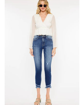 Kan Can High Rise Ankle Skinny Fray Jeans