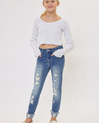 Kan Can Kids Ankle Skinny Jeans Distressed