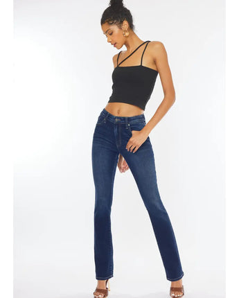 Kan Can Dark High Rise Boot Cut Jeans