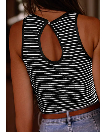 Black Striped Rib Knit Tank Top