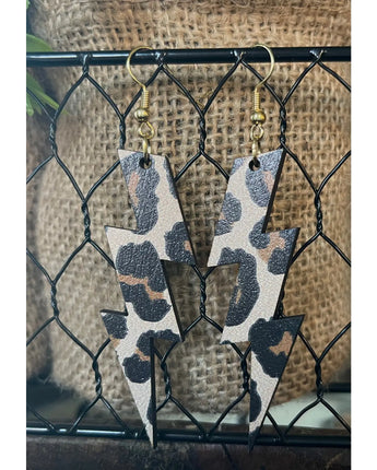 Leopard Wood Bolt Print Earrings