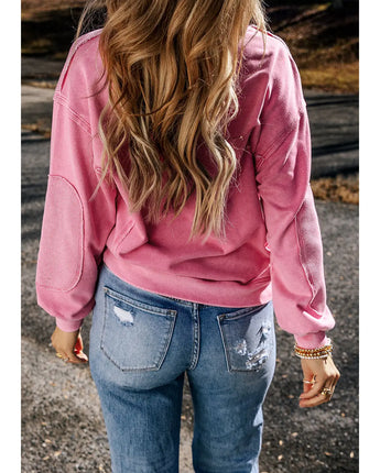 Pink Exposed Seam Waffle Knit Patchwork Sweatshirt