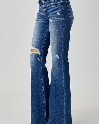 Risen Jeans Mid Rise Flare Button Down Jeans