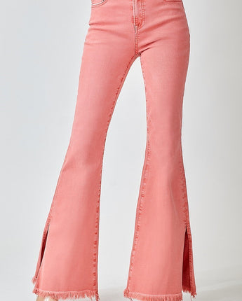 Risen High Rise Side Slit Flare Jeans Peach Blossum