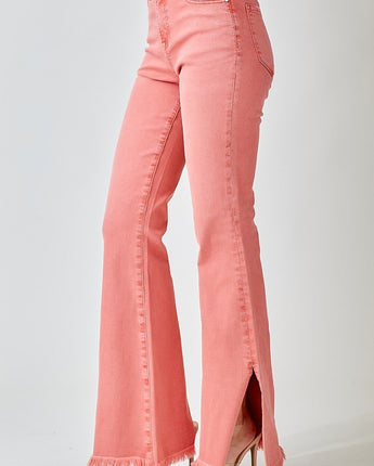 Risen High Rise Side Slit Flare Jeans Peach Blossum