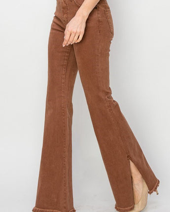 Risen High Rise Side Slit Flare Jeans Espresso