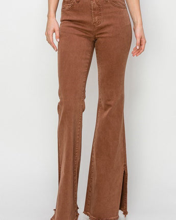 Risen High Rise Side Slit Flare Jeans Espresso