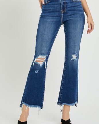 Risen Jeans High Rise Dark Crop Flare Jeans