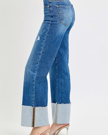 Risen High Rise Ankle Wide Cuffed Jeans