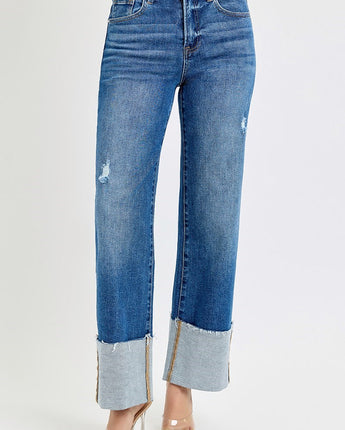 Risen High Rise Ankle Wide Cuffed Jeans