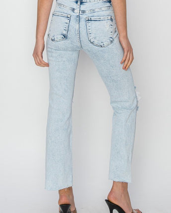 Risen Acid Light High Rise Crop Straight Jeans