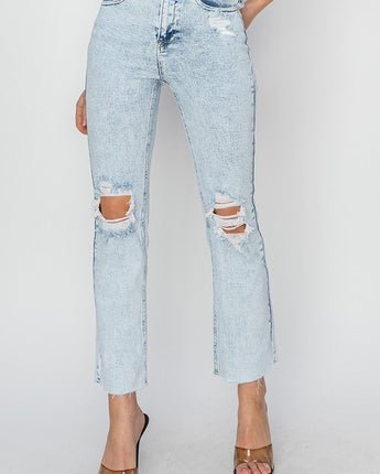 Risen Acid Light High Rise Crop Straight Jeans