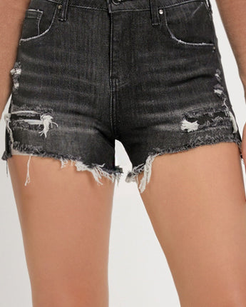 Risen Mid Rise Black Patched Denim Shorts