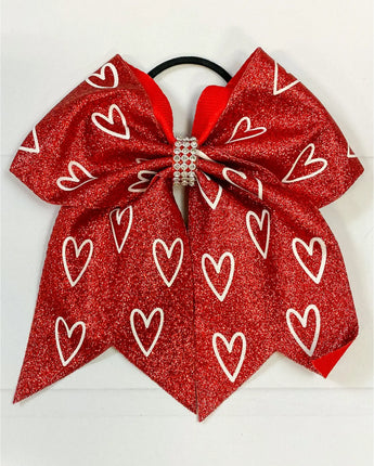 Red Sparkly Heart Cheer Bow