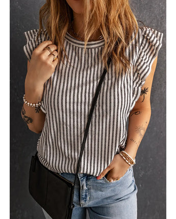 Gray & White Ruffled Stripe Top