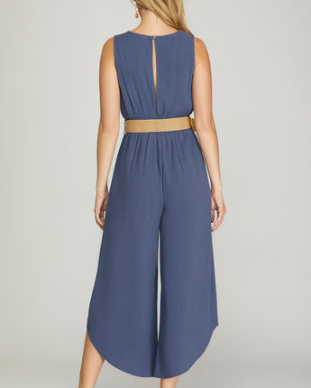 Sleeveless Woven Jumpsuit with Belt