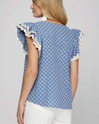 Ruffle Sleeve Top with Ric Rac Trim