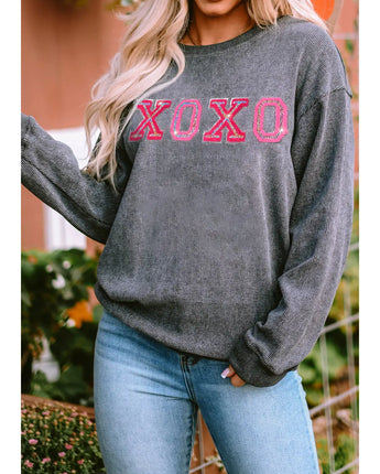 Valentine Sequin XOXO Corded Crewneck Sweatshirt