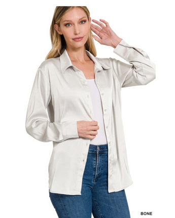 Satin Button Front Shirt