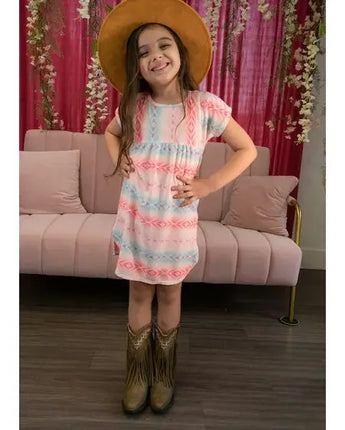 Girls LIght Pink Aztec Dress