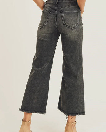 Risen Jeans Black Cropped Fray Hem Jeans