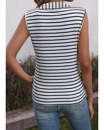 Wooden Button Striped Sleeveless Top