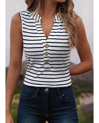 Wooden Button Striped Sleeveless Top