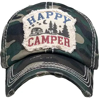 Camo Happy Camper Vintage Patch Hat