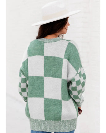 Checkered Drop Shoulder Sweater