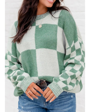 Checkered Drop Shoulder Sweater