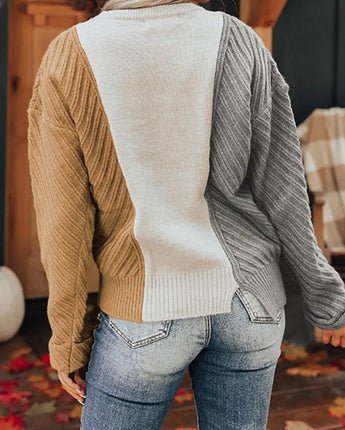 Colorblock Textured Drop Shoulder Sweater