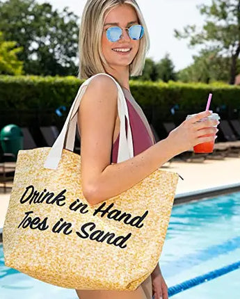 Drink In Hand, Toes In Sand Beach Tote