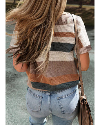 Striped Knit Short Sleeve Sweater