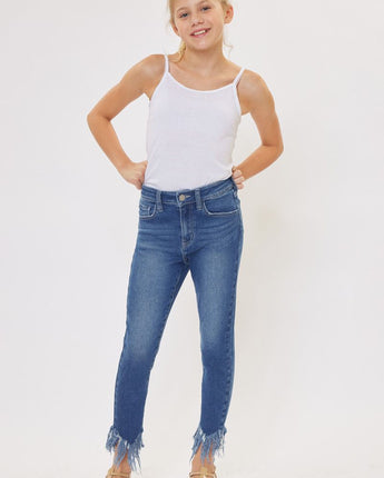 Kan Can Kids High Rise Ankle Skinny Long Fray Jeans