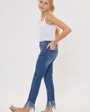 Kan Can Kids High Rise Ankle Skinny Long Fray Jeans