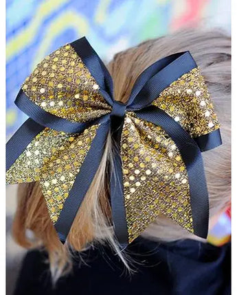 Gold & Black Sequin Cheer Bow