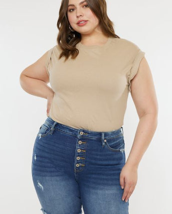 Kan Can High Rise Button Down Curvy Shorts