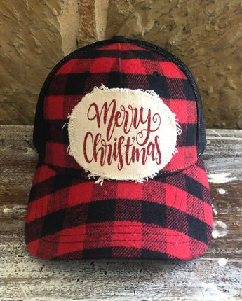 Buffalo Plaid Merry Christmas Hat